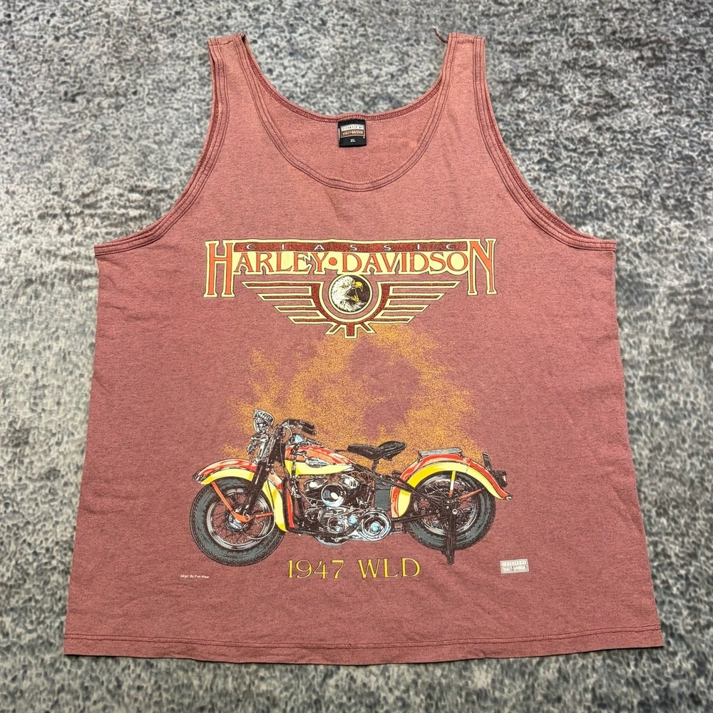 VTG Harley Davidson Tank Top Mens XL Orange Red Biker Motorcycle Graphic 90s